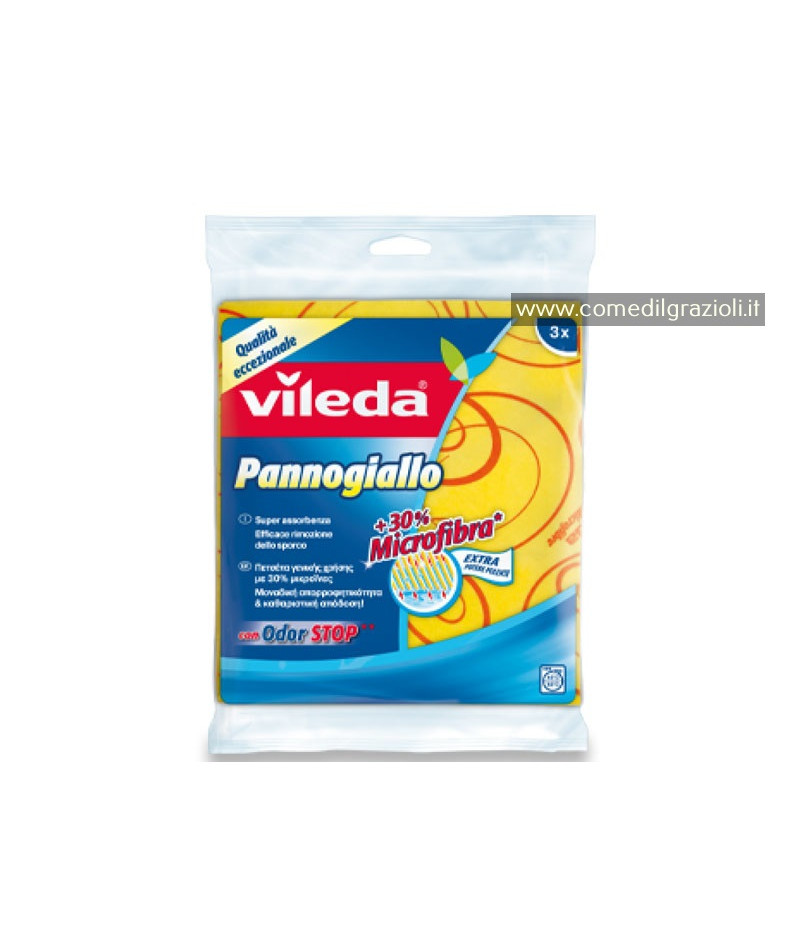 STROFINACCI PANNO GIALLO VILEDA In tessuto-non-tessuto, con Odor Stop,  super assorbente, confezione 3 pz.